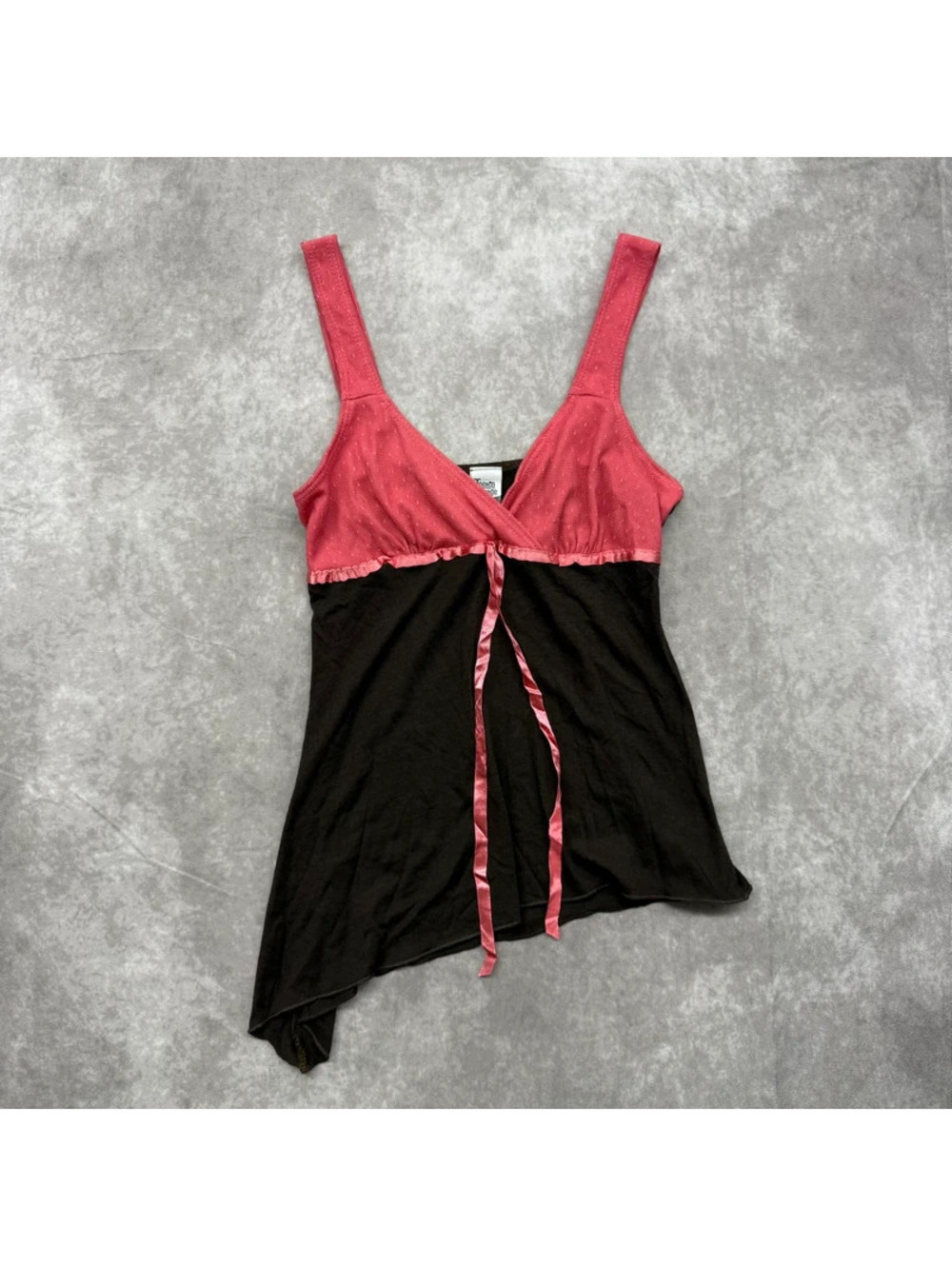 Vintage Teenie Weenie Y2K Pink Brown Asymmetrical Milkmaid Cami M Made in USA